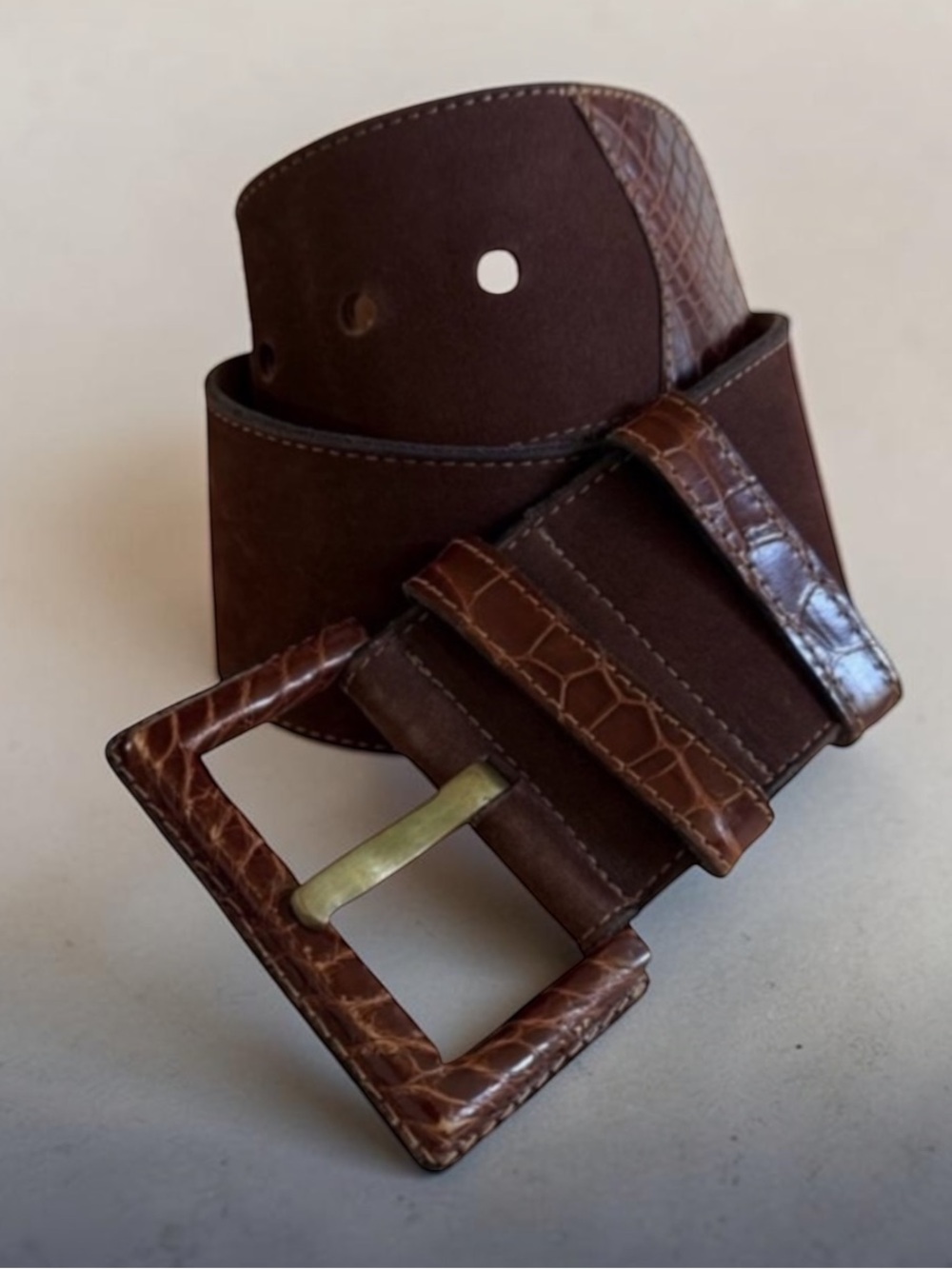 VTG Johnny Farah Suede Alligator Wide 6 Hole Belt